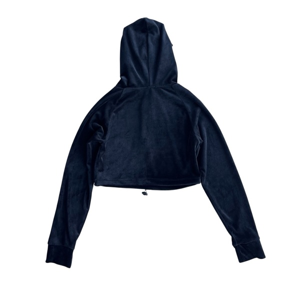 Elite Collection Women’s Med Black Velour Half Zip Drawstring Crop Hoodie 75145E - Picture 2 of 15